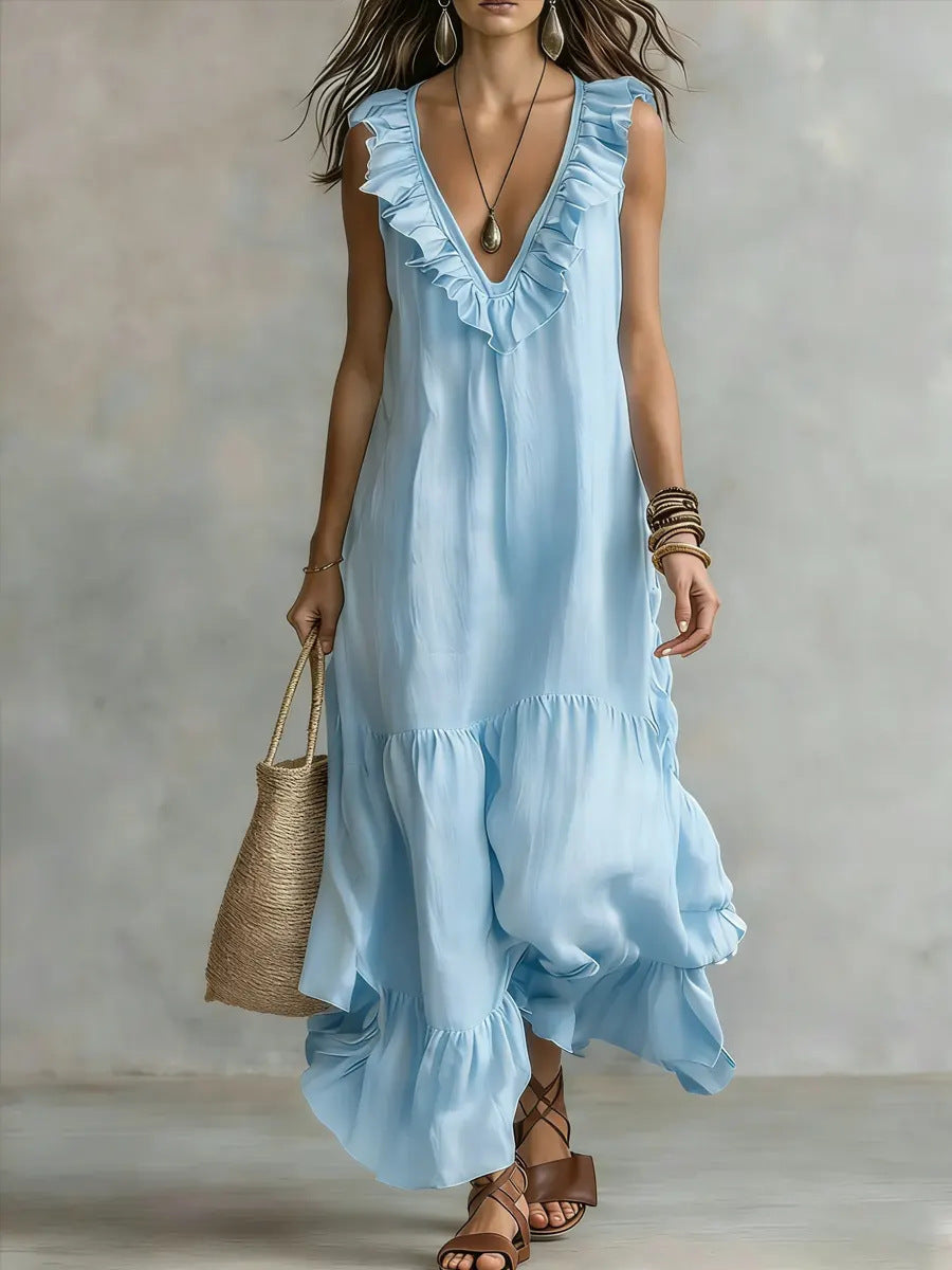 Floral Maxi Dress with Ruffle Details and Irregular Hem – Casual Vacation Style in Lightweight Fabric 3