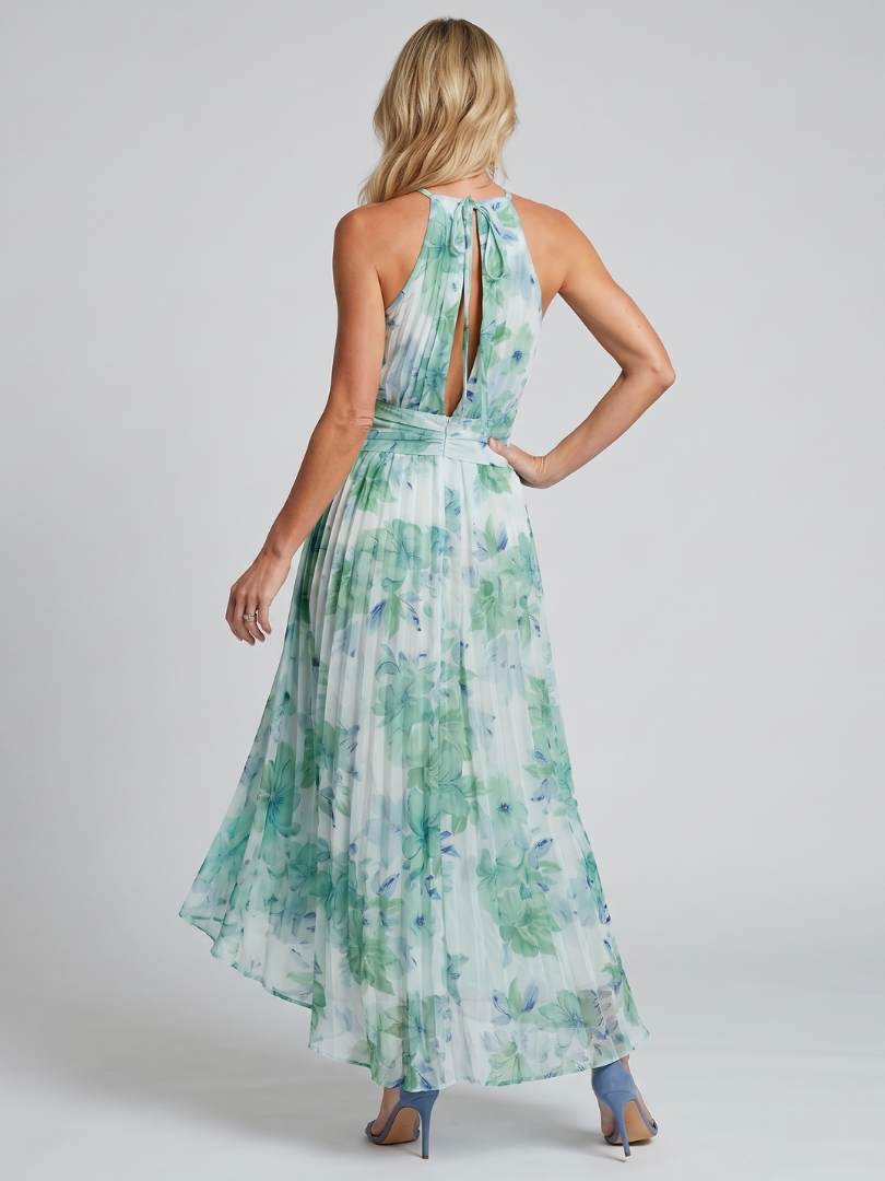 Floral Midi Dress with Pleated Design and Halter Neckline – Lightweight and Breathable for Women 2