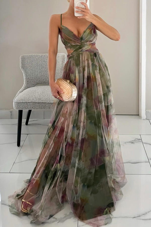 Floral print maxi dress for women, featuring a lightweight design, flowing silhouette, and vibrant summer colors, perfect for warm weather outings. 1