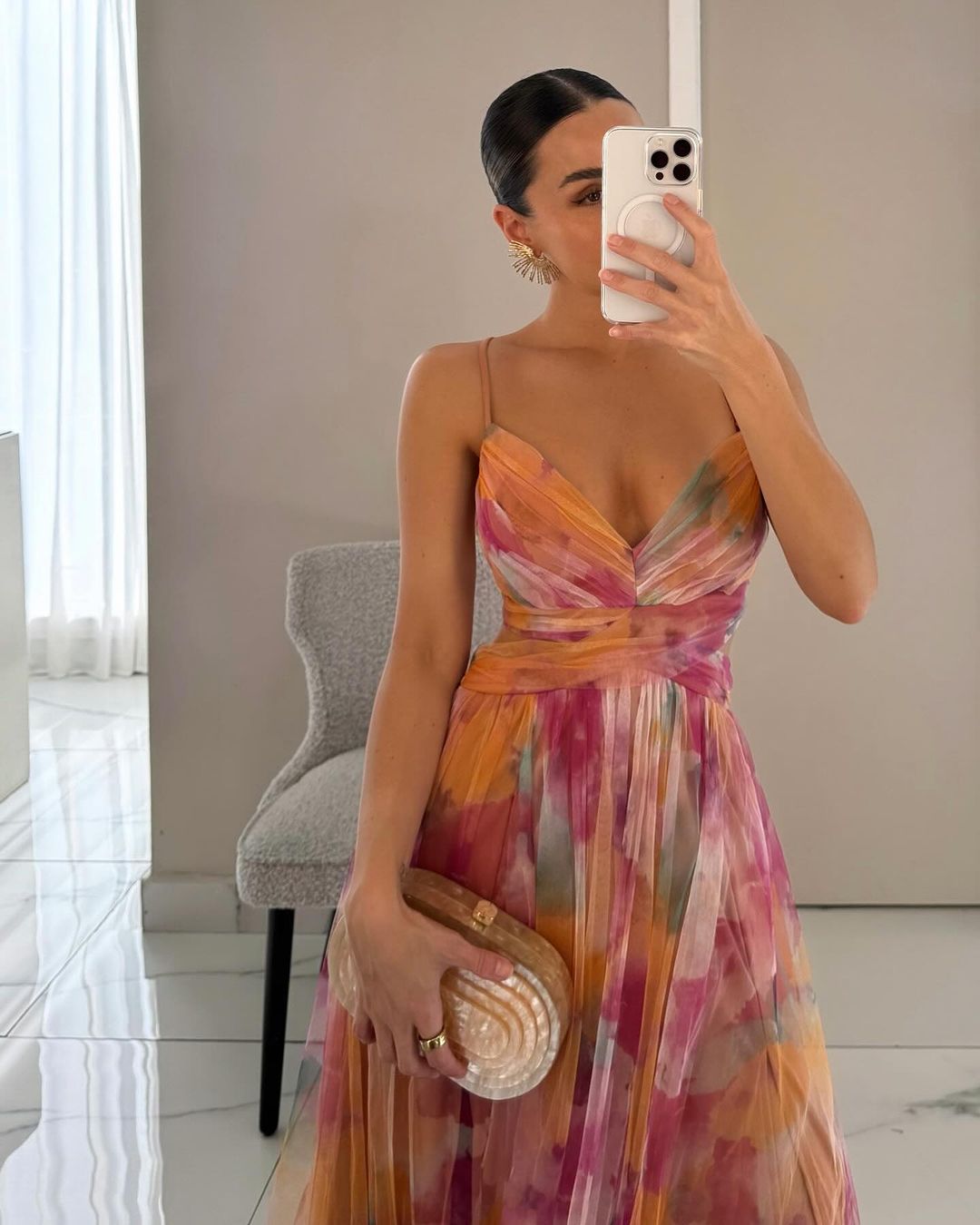 Floral print maxi dress for women, featuring a lightweight design, flowing silhouette, and vibrant summer colors, perfect for warm weather outings. 2