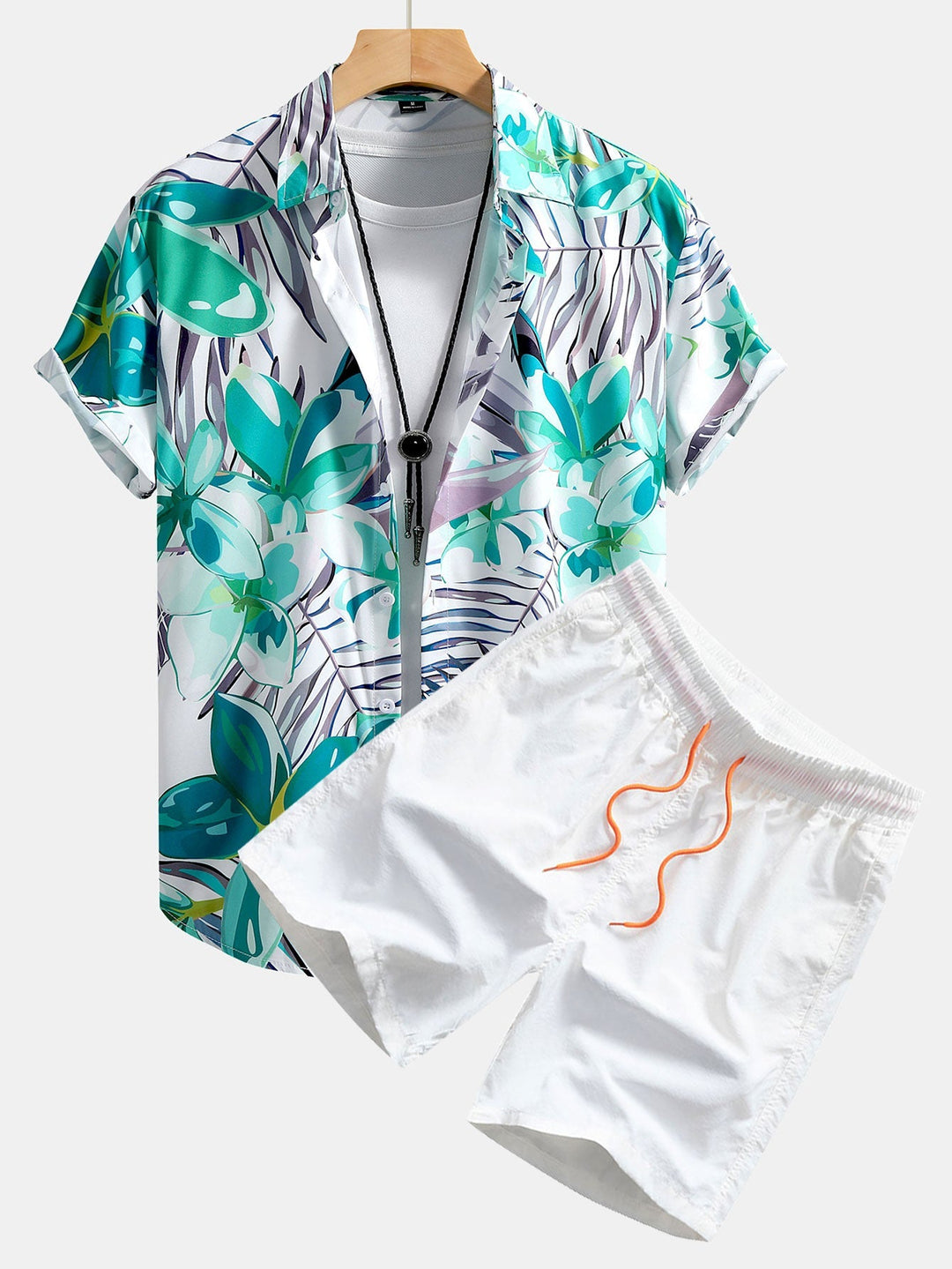 Floral print shirt and swim shorts set in a comfortable regular fit, made from 100% polyester and nylon for a stylish summer look. 4