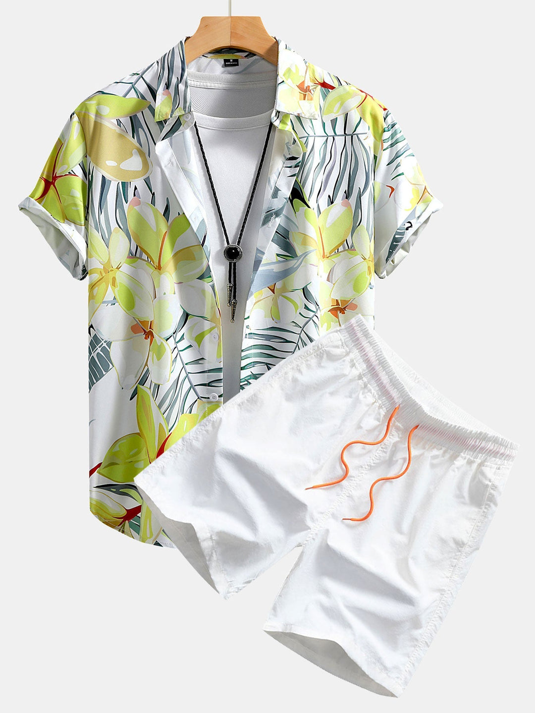 Floral print shirt and swim shorts set in a comfortable regular fit, made from 100% polyester and nylon for a stylish summer look. 5