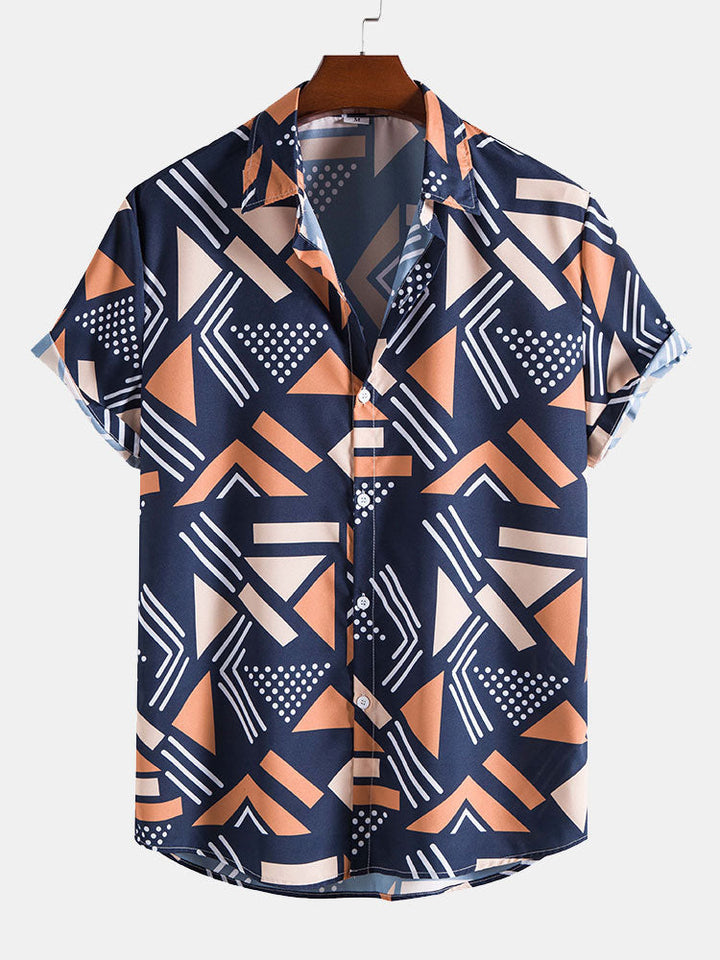 Geometric print shirt and swim shorts set featuring a unique pattern design, made from 100% polyester for comfort and style. 4