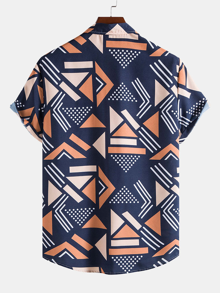 Geometric print shirt and swim shorts set featuring a unique pattern design, made from 100% polyester for comfort and style. 5
