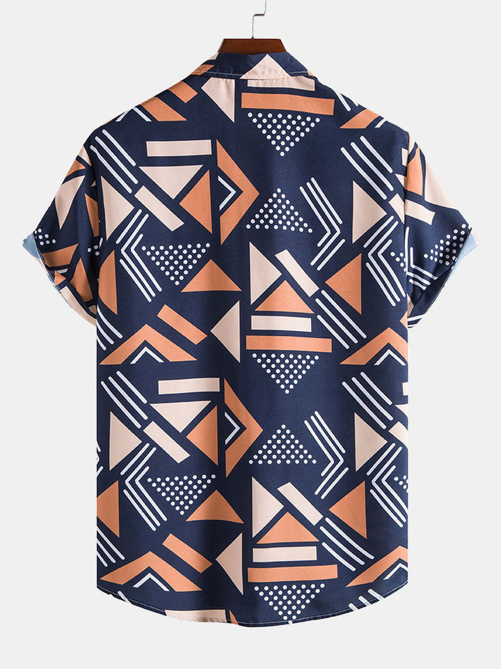 Geometric print shirt and swim shorts set featuring a unique pattern design, made from 100% polyester for comfort and style. 5