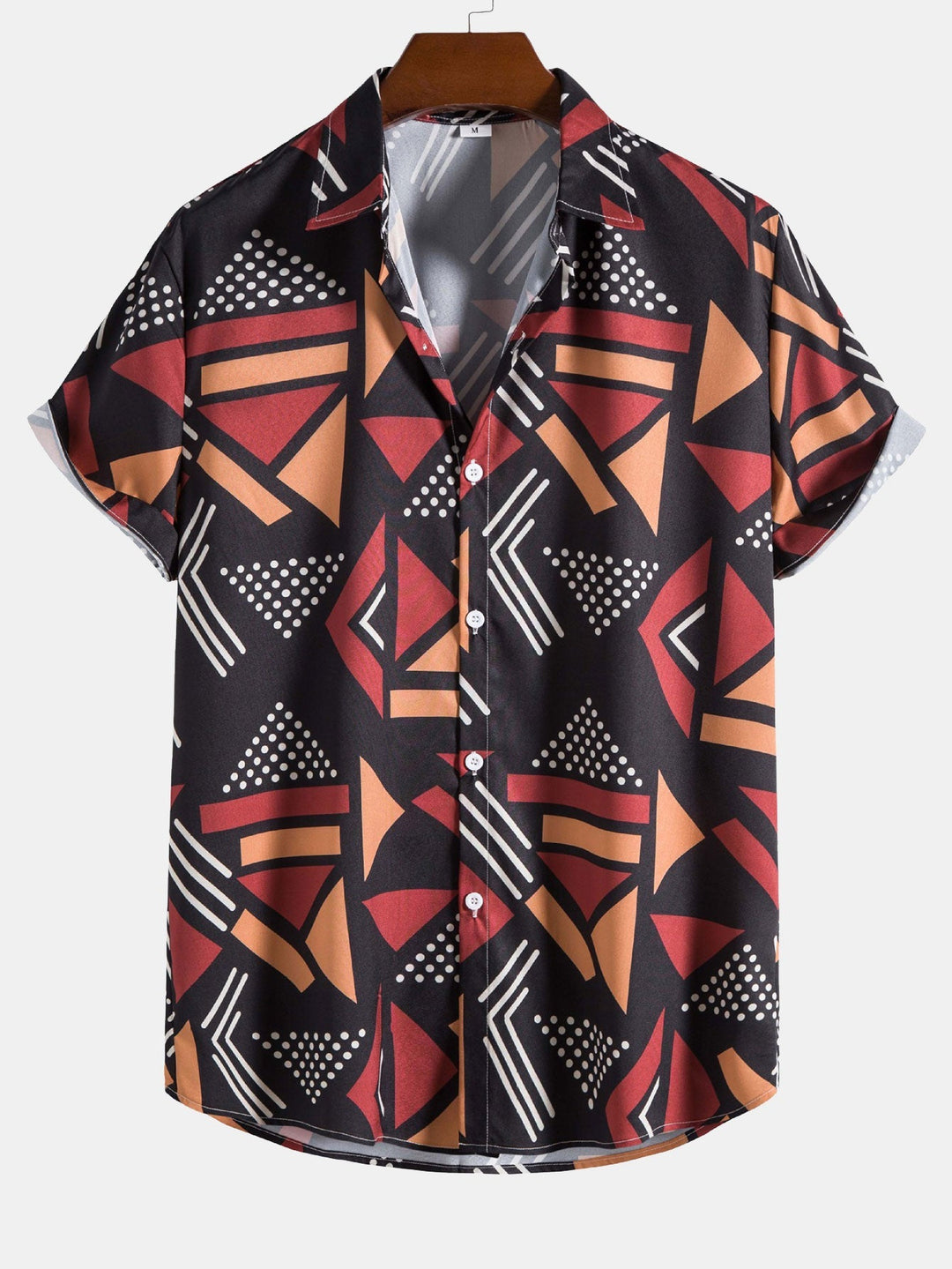 Geometric print shirt and swim shorts set featuring a unique pattern design, made from 100% polyester for comfort and style. 6