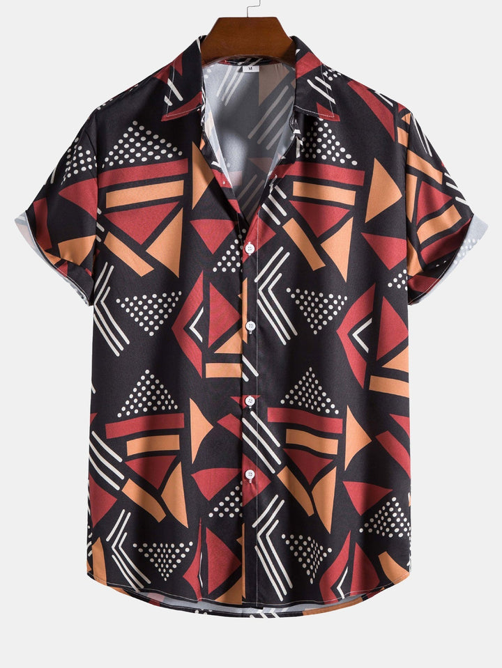 Geometric print shirt and swim shorts set featuring a unique pattern design, made from 100% polyester for comfort and style. 6