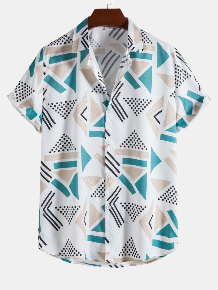 Geometric print shirt and swim shorts set featuring a unique pattern design, made from 100% polyester for comfort and style. 7