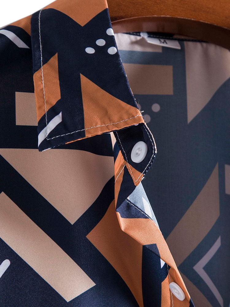 Geometric print shirt and swim shorts set featuring a unique pattern design, made from 100% polyester for comfort and style. 8