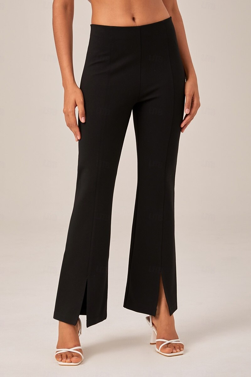 High-waist cropped flared pants for women featuring a stylish split detail, made from soft stretch fabric for comfort and versatility. 5
