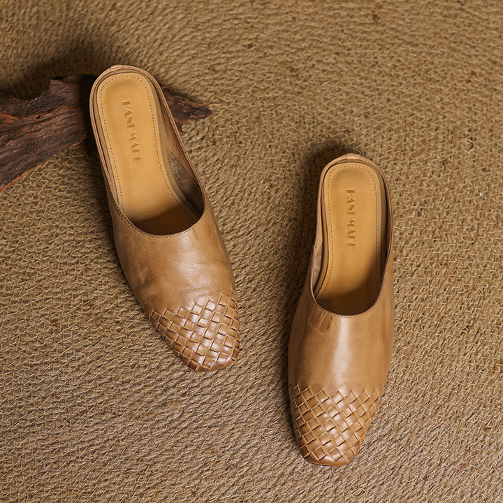 Leather Mules with Cushioned Insole and Woven Finish – Square-Toe Heel Mule Shoes in Black 5