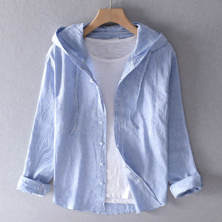 Lightweight Hooded Blouse with Breathable Fabric – Casual Spring Top in Beige, Blue, Grey, White 0