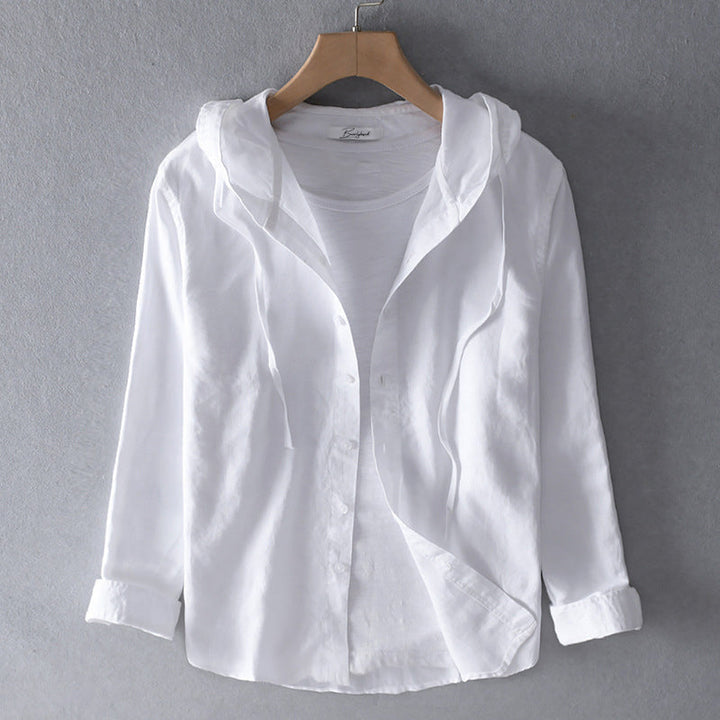 Lightweight Hooded Blouse with Breathable Fabric – Casual Spring Top in Beige, Blue, Grey, White 3