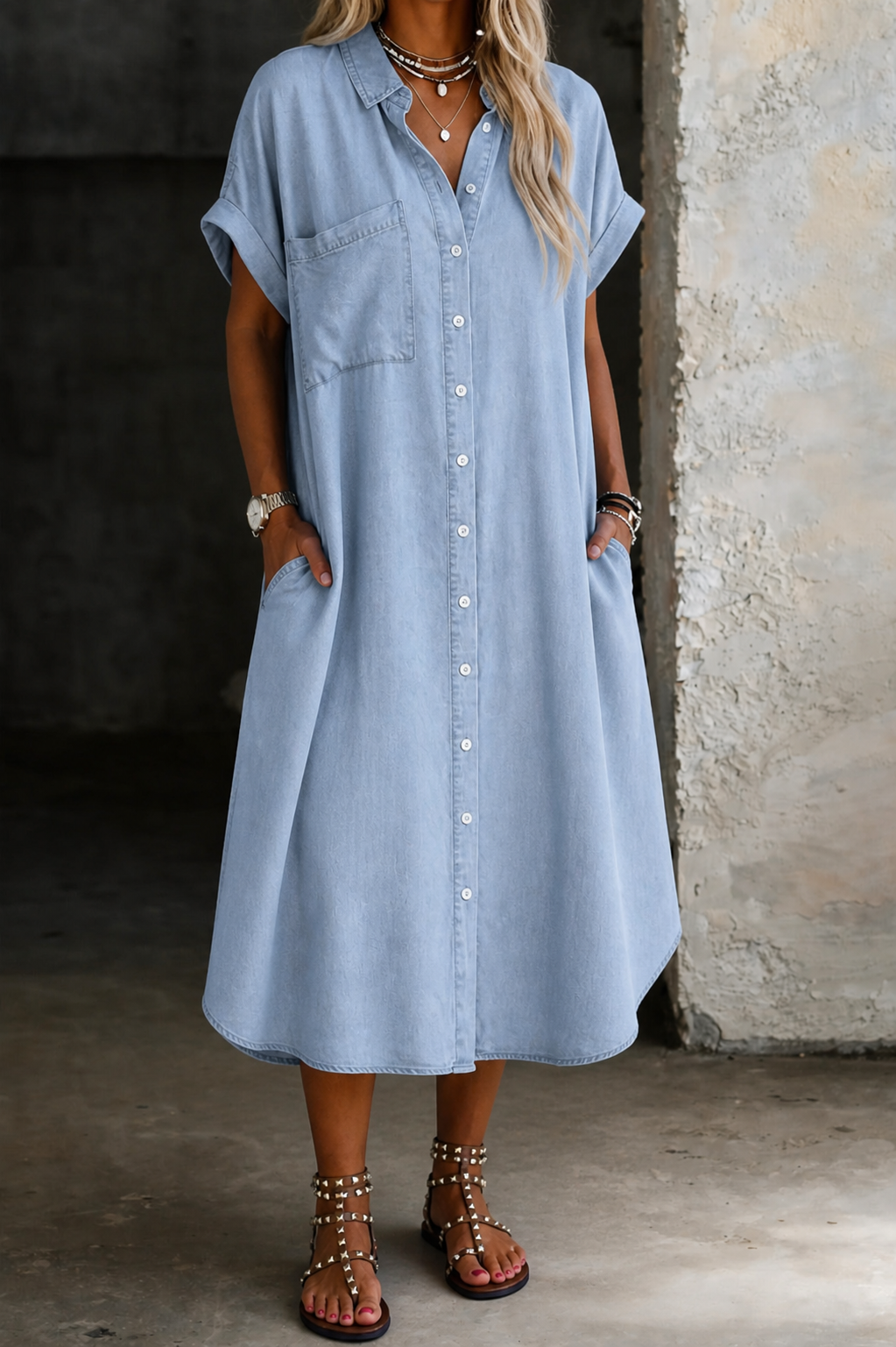 Lightweight Shirt Dress with Relaxed Fit and Soft Stretch Comfort – Versatile Everyday Wear for Women 0