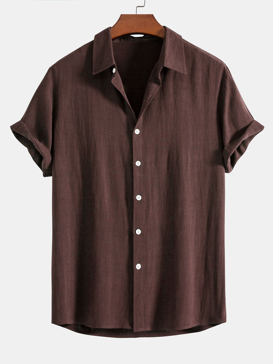 Linen blend outfit featuring a stylish button-up shirt and straight leg pants, perfect for comfortable summer casual or semi-formal wear. 4