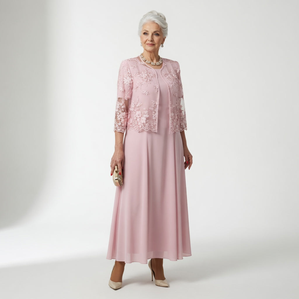 Long Formal Dress with Floral Appliqués and Embellished Sleeves – Elegant Flared Evening Gown for Weddings and Special Occasions 0