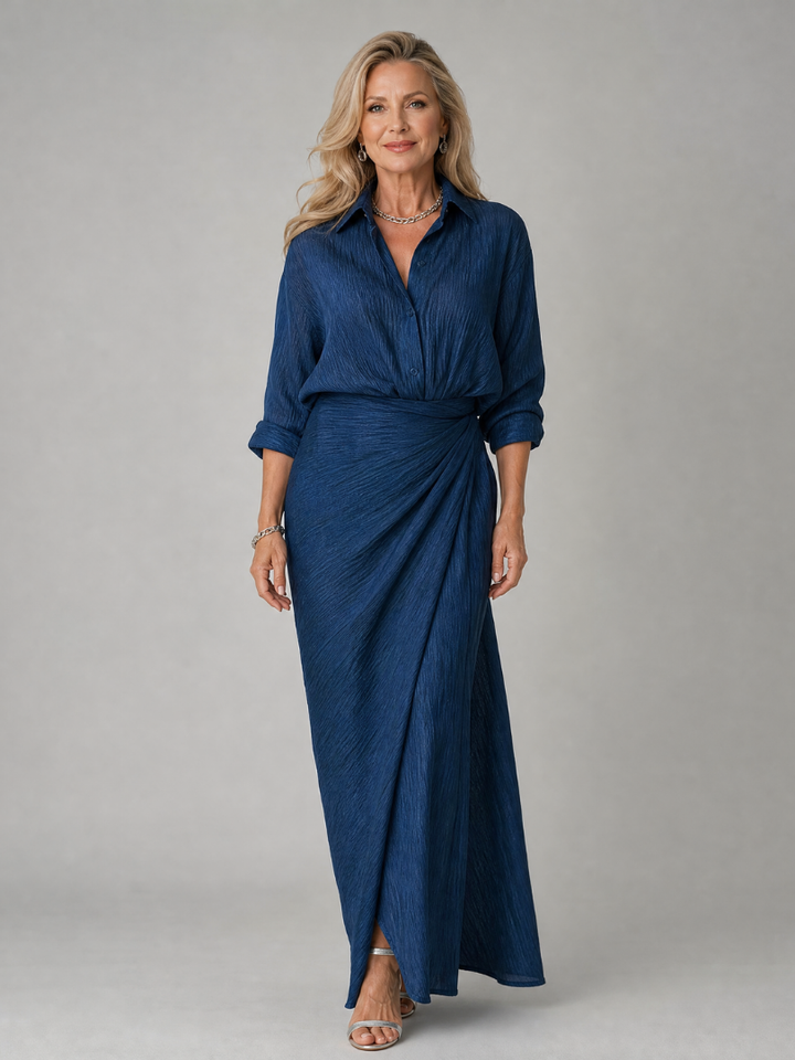 Long Sleeve Maxi Dress with Wrap Front Design and Gathered Waist – Lightweight Elegant Dress for Any Occasion 0