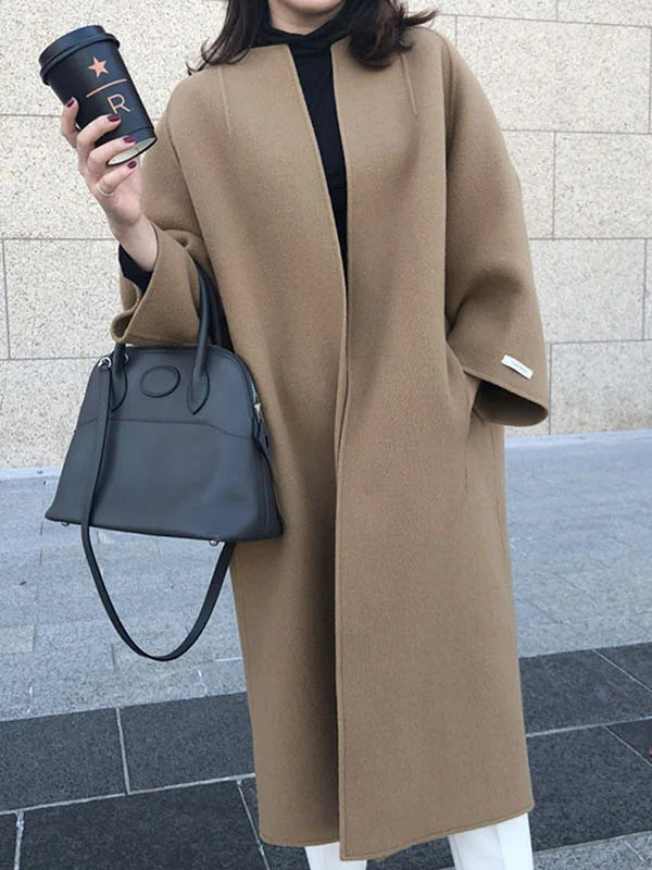 Long Wool Coat for Women with Relaxed Fit – Minimalist Design for Autumn/Winter 0