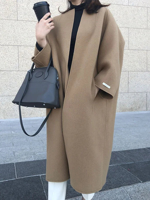 Long Wool Coat for Women with Relaxed Fit – Minimalist Design for Autumn/Winter 1