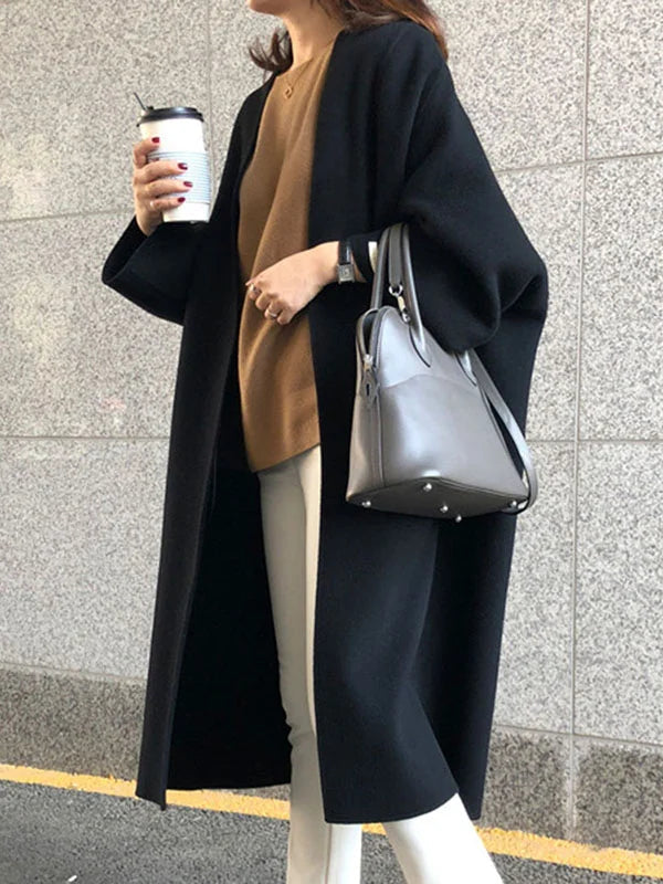 Long Wool Coat for Women with Relaxed Fit – Minimalist Design for Autumn/Winter 3