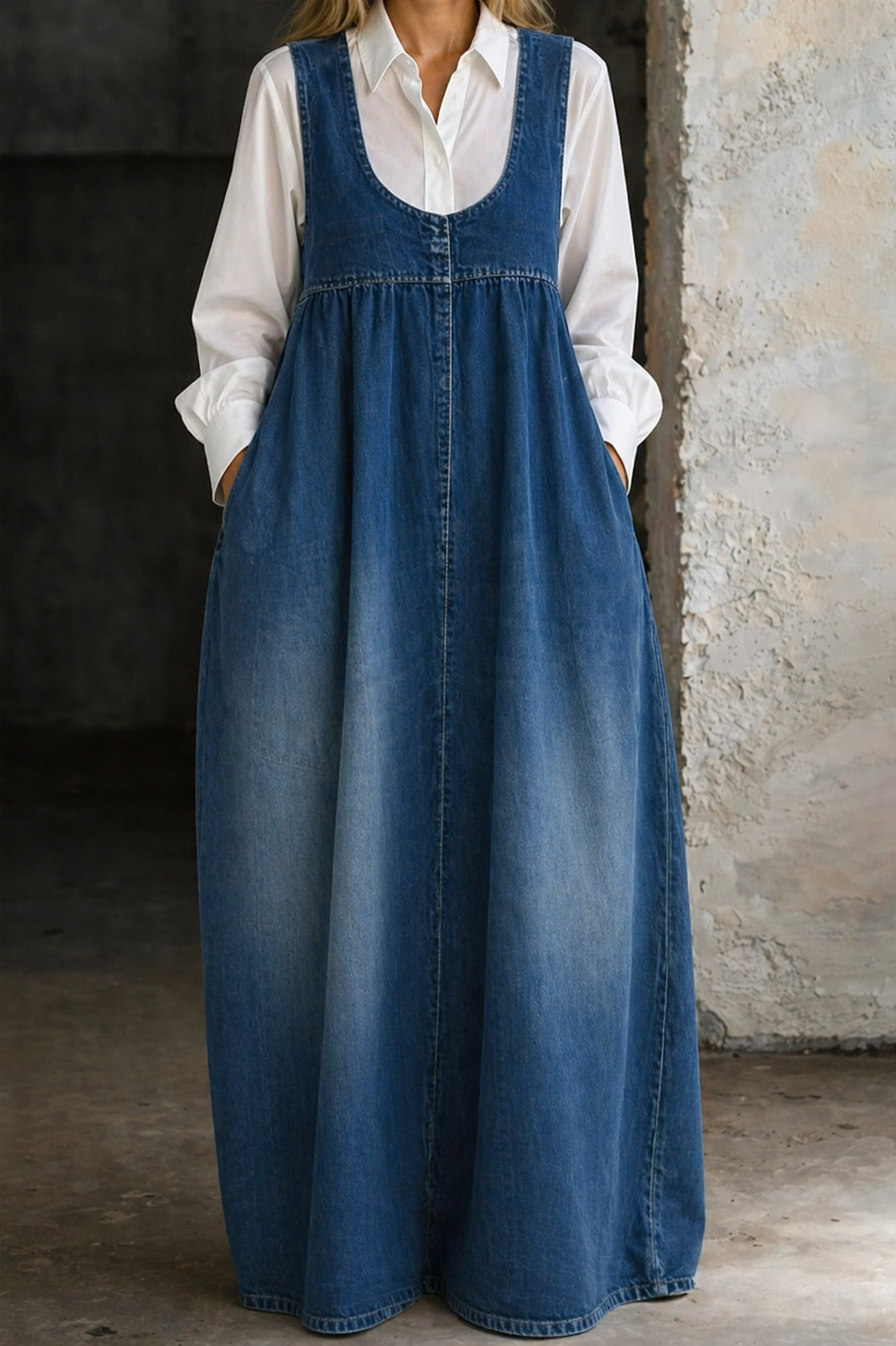 Loose Denim Dress with Side Pockets and Relaxed Fit – Casual Everyday Layering Piece in Blue 1