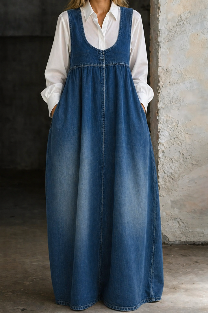 Loose Denim Dress with Side Pockets and Relaxed Fit – Casual Everyday Layering Piece in Blue 1