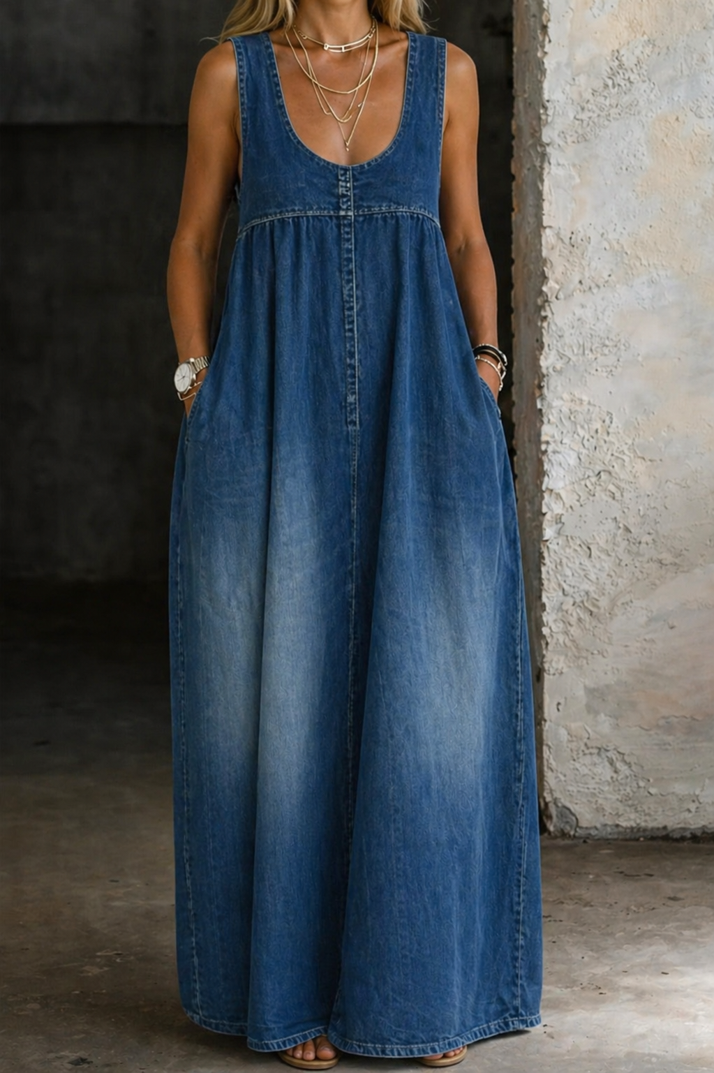 Loose Denim Dress with Side Pockets and Relaxed Fit – Casual Everyday Layering Piece in Blue 2