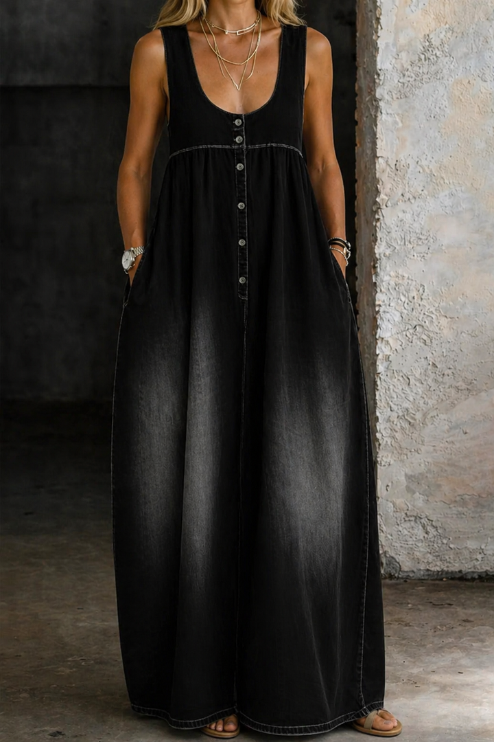 Loose Denim Dress with Side Pockets and Relaxed Fit – Casual Everyday Layering Piece in Blue 3