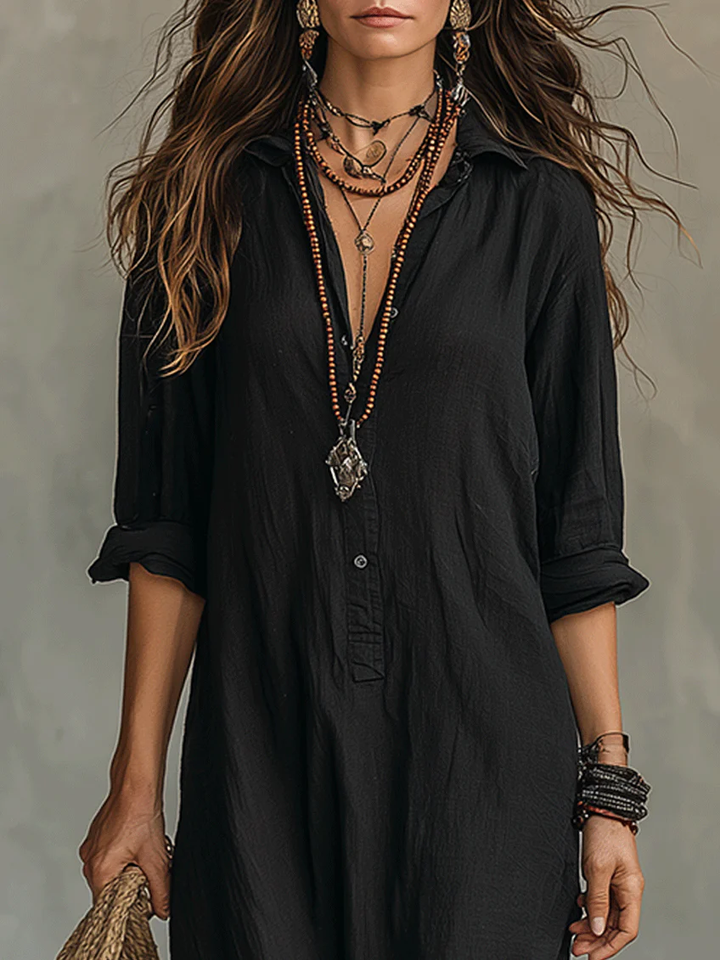 Maxi dress for women featuring a button-down detail and relaxed fit, designed with lightweight long sleeves for a casual yet stylish look. 3