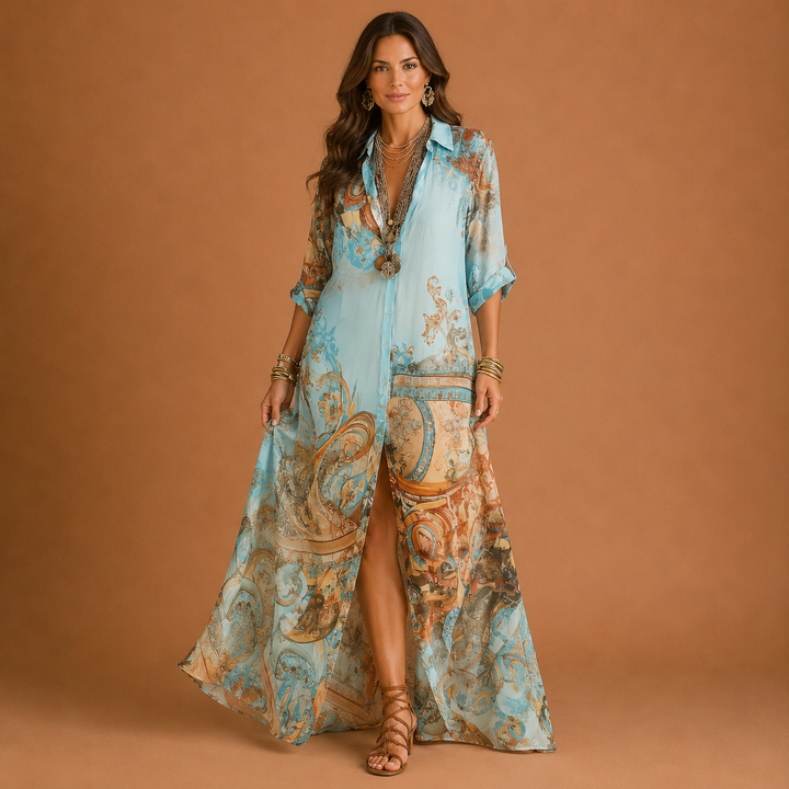 Mediterranean Blouse Dress with Elegant Maxi Fit – Airy and Stylish Summer Wear 0