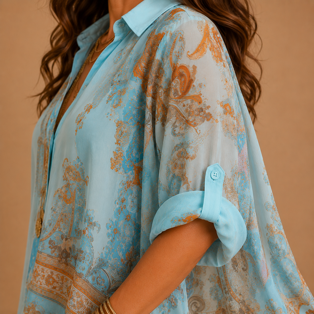 Mediterranean Blouse Dress with Elegant Maxi Fit – Airy and Stylish Summer Wear 1