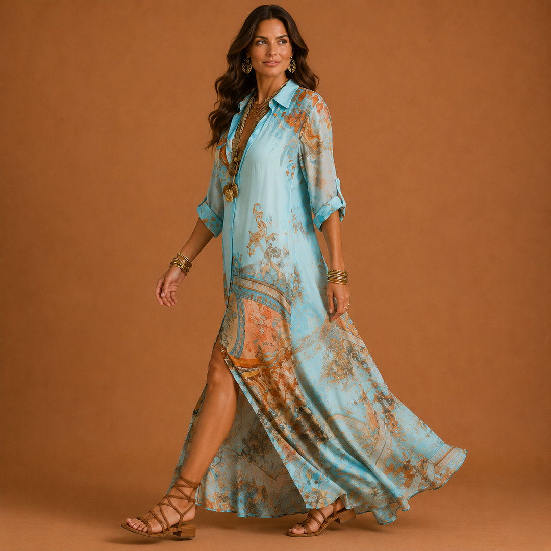 Mediterranean Blouse Dress with Elegant Maxi Fit – Airy and Stylish Summer Wear 2