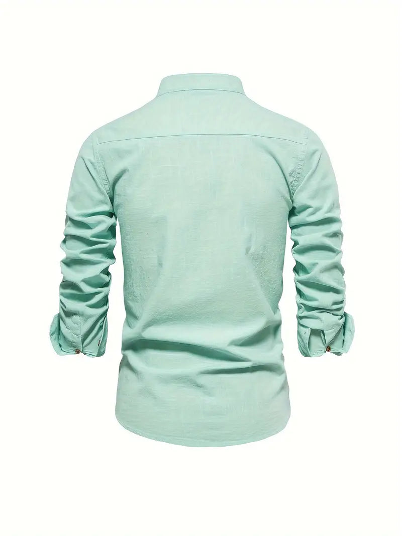 Men's casual button-up shirt for spring featuring a relaxed fit and lightweight design, perfect for versatile styling in warm weather. 3