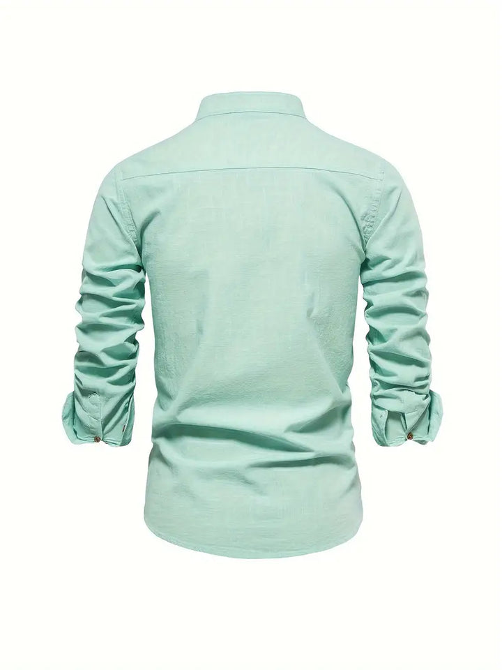 Men's casual button-up shirt for spring featuring a relaxed fit and lightweight design, perfect for versatile styling in warm weather. 3
