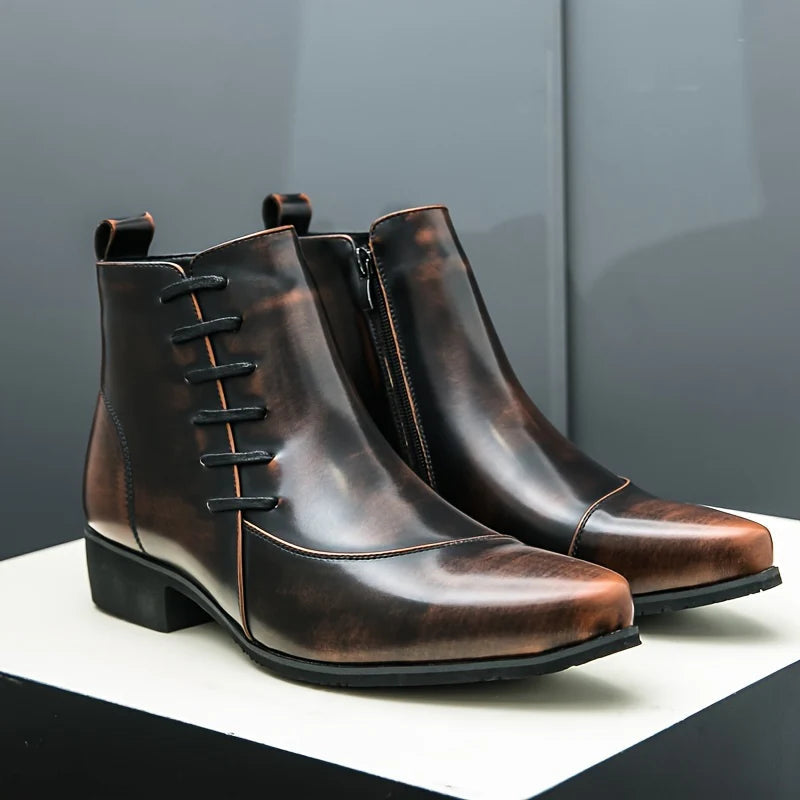 Men's dress boots featuring a cushioned footbed, exquisite brogue detailing, and a polished leather finish, ideal for formal and stylish occasions. 0