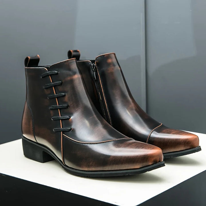 Men's dress boots featuring a cushioned footbed, exquisite brogue detailing, and a polished leather finish, ideal for formal and stylish occasions. 0