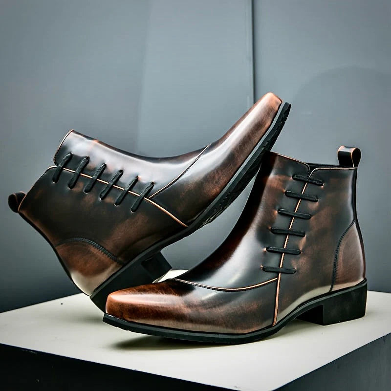 Men's dress boots featuring a cushioned footbed, exquisite brogue detailing, and a polished leather finish, ideal for formal and stylish occasions. 2