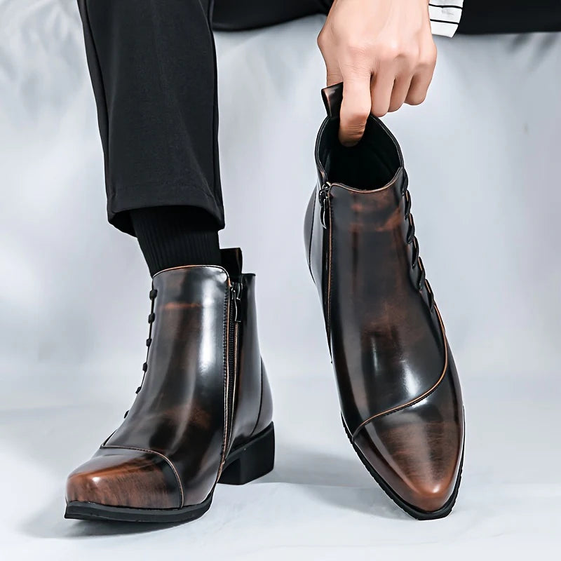 Men's dress boots featuring a cushioned footbed, exquisite brogue detailing, and a polished leather finish, ideal for formal and stylish occasions. 5
