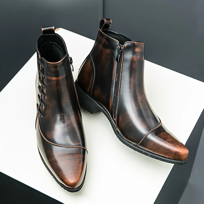 Men's dress boots featuring a cushioned footbed, exquisite brogue detailing, and a polished leather finish, ideal for formal and stylish occasions. 6