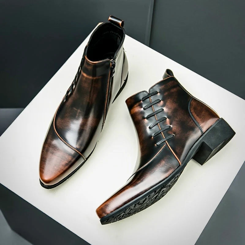 Men's dress boots featuring a cushioned footbed, exquisite brogue detailing, and a polished leather finish, ideal for formal and stylish occasions. 7
