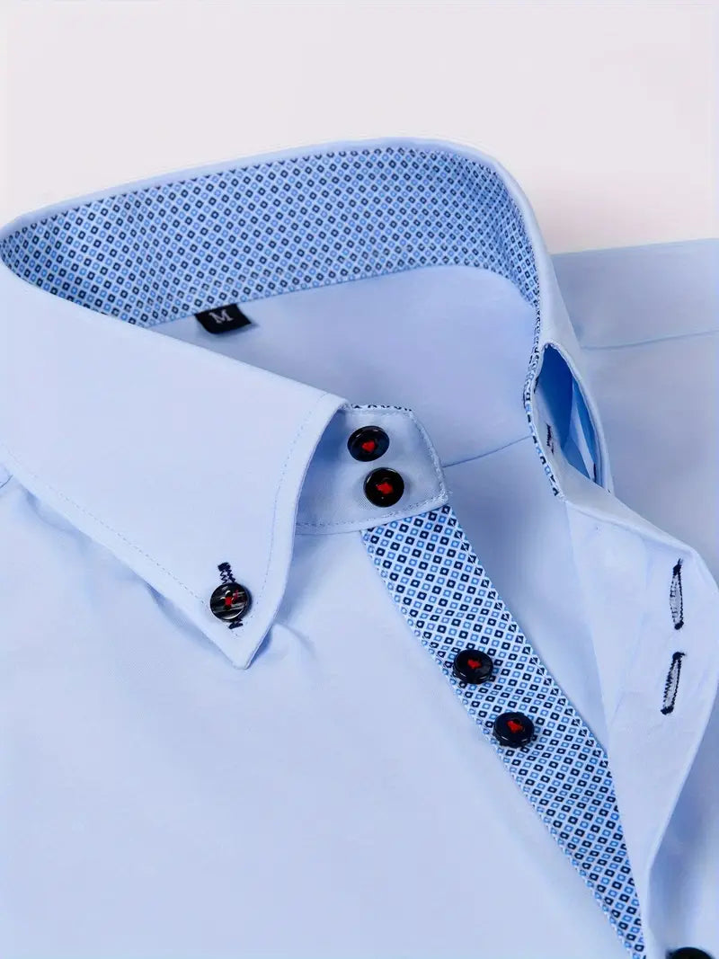 Men's dress shirt featuring a stylish double-breasted design and elegant floral cuffs, made from a breathable polyester blend for comfort, perfect for formal occasions 0
