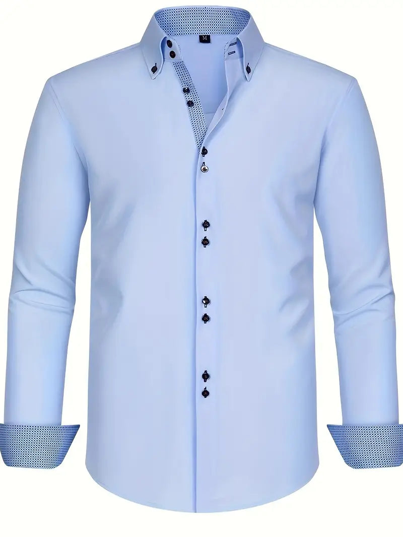 Men's dress shirt featuring a stylish double-breasted design and elegant floral cuffs, made from a breathable polyester blend for comfort, perfect for formal occasions 1