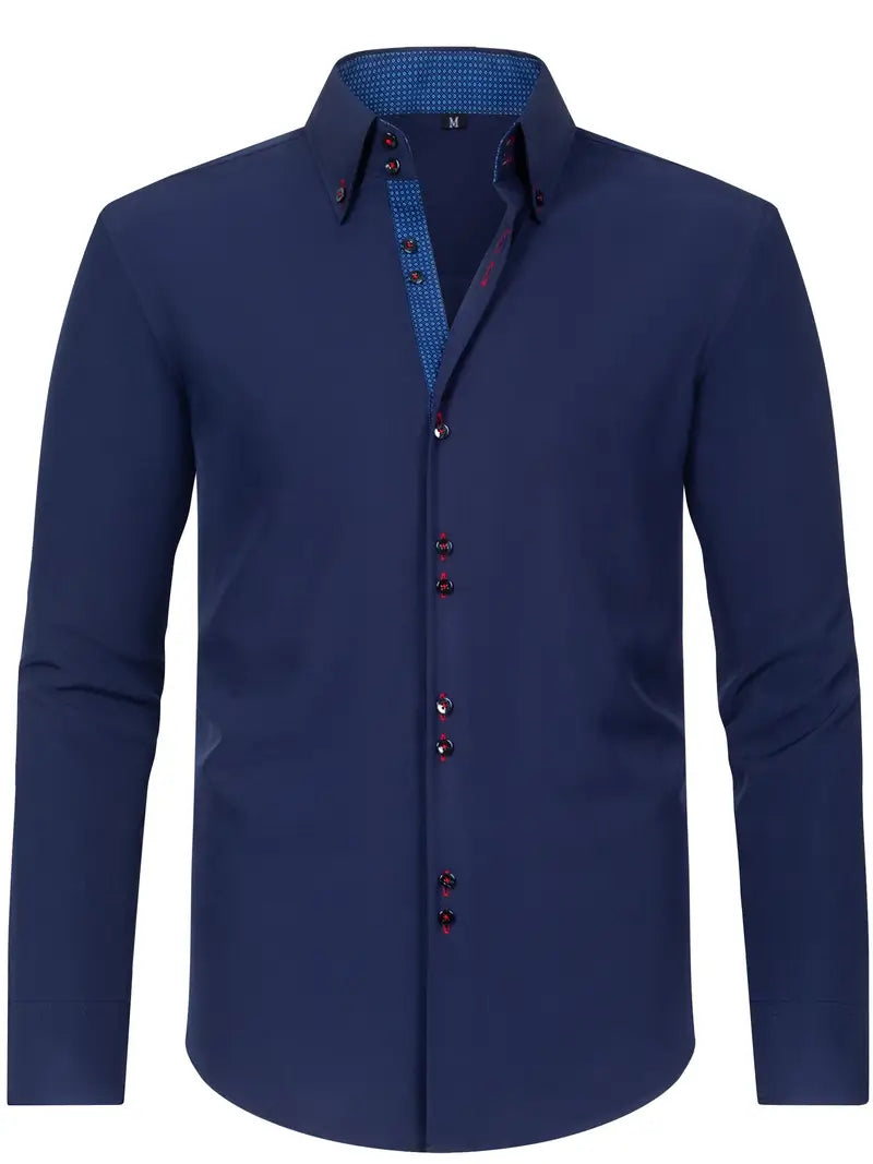 Men's dress shirt featuring a stylish double-breasted design and elegant floral cuffs, made from a breathable polyester blend for comfort, perfect for formal occasions 3