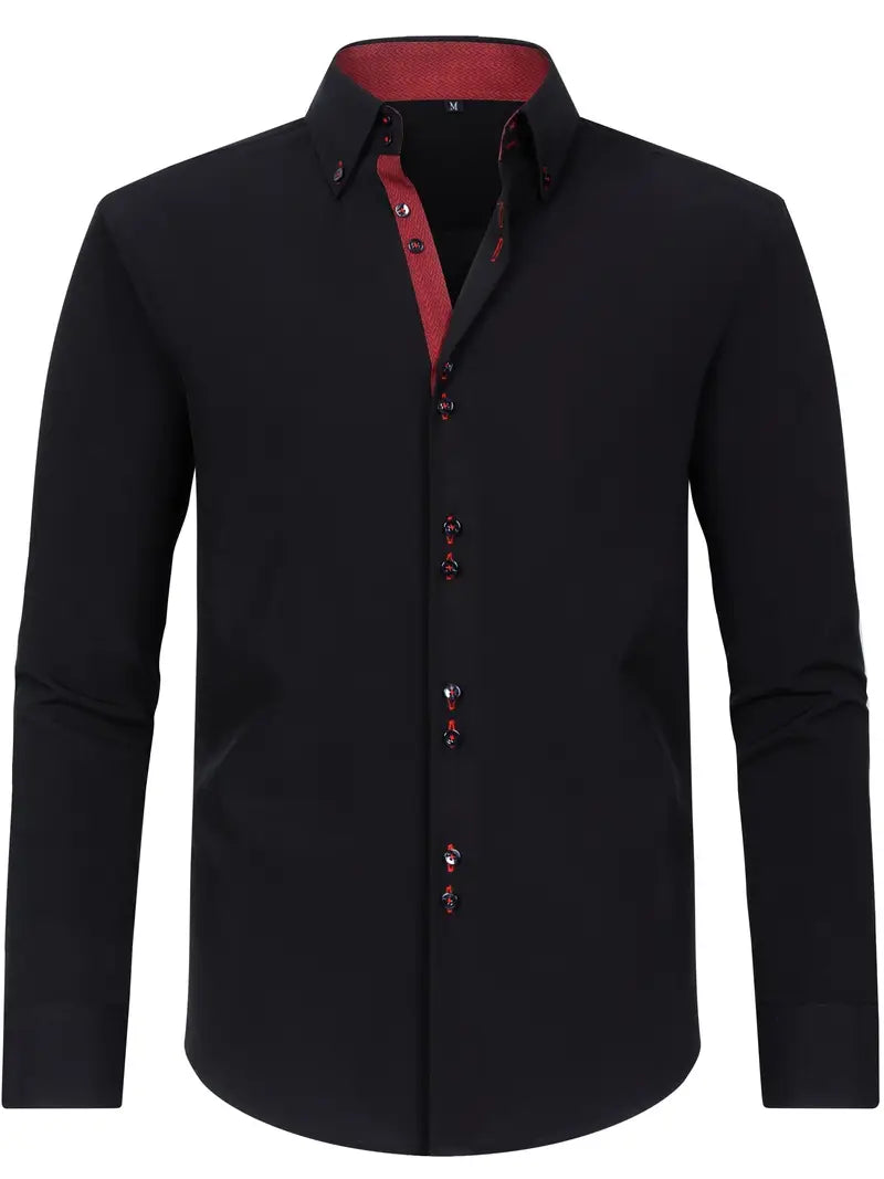 Men's dress shirt featuring a stylish double-breasted design and elegant floral cuffs, made from a breathable polyester blend for comfort, perfect for formal occasions 4