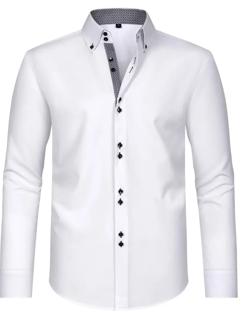 Men's dress shirt featuring a stylish double-breasted design and elegant floral cuffs, made from a breathable polyester blend for comfort, perfect for formal occasions 6
