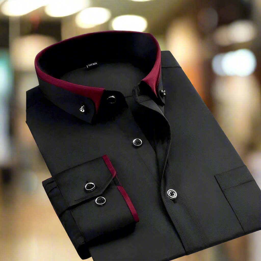 Men's classic long-sleeve dress shirt made from a comfortable cotton blend, featuring a timeless design suitable for formal and casual occasions. 0