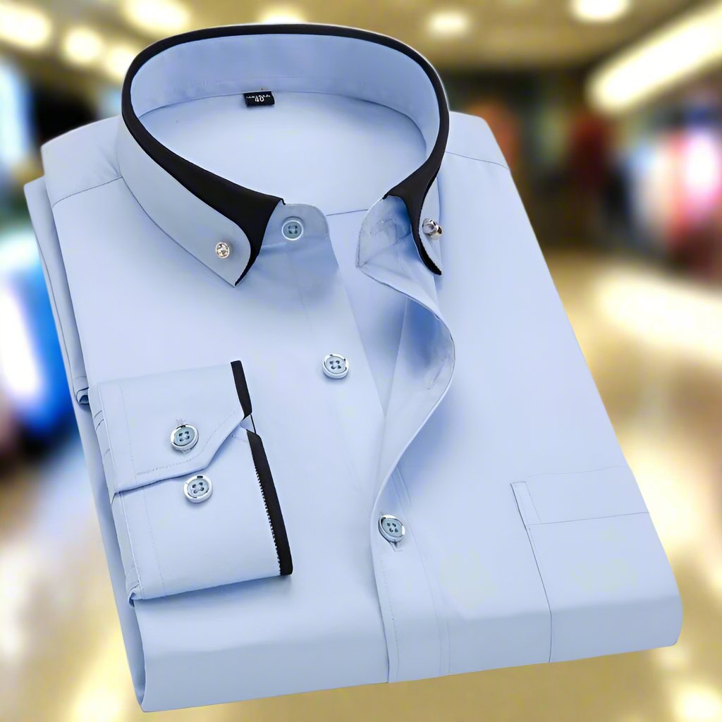 Men's classic long-sleeve dress shirt made from a comfortable cotton blend, featuring a timeless design suitable for formal and casual occasions. 3