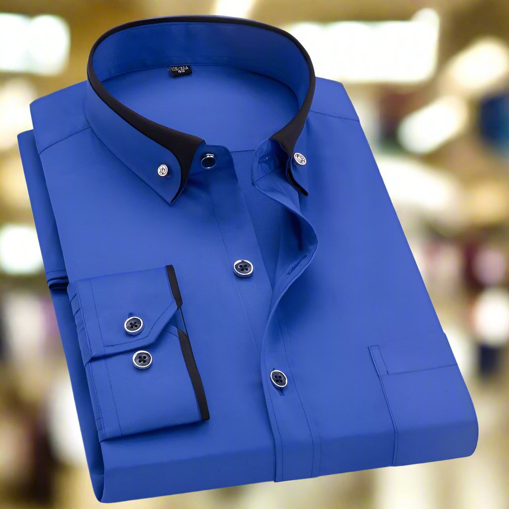 Men's classic long-sleeve dress shirt made from a comfortable cotton blend, featuring a timeless design suitable for formal and casual occasions. 4