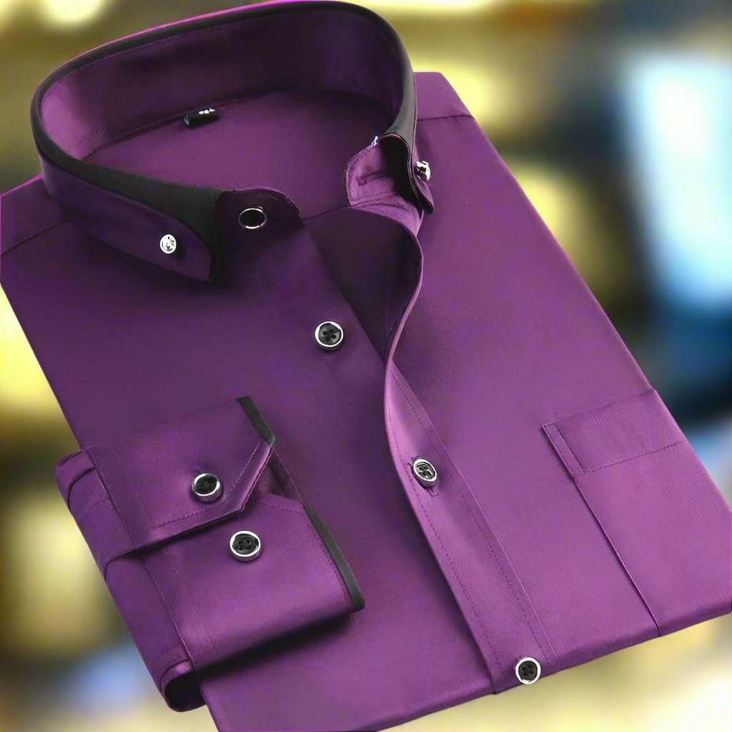 Men's classic long-sleeve dress shirt made from a comfortable cotton blend, featuring a timeless design suitable for formal and casual occasions. 6