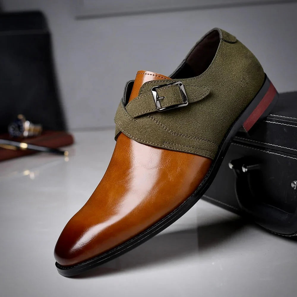 Men's dress shoes featuring luxurious black leather with stylish suede detailing, perfect for formal occasions and sophisticated outfits. 1